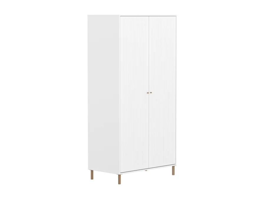 Flexa Saga 2-deurs kledingkast met eiken knoppen en poten - Wit grooves - Afbeelding 3