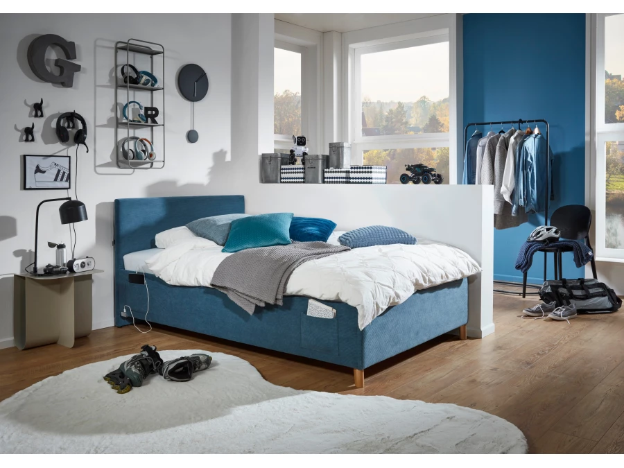 Meise Möbel Kofferbed Cool - 90x200 - Blauw ribstof - Afbeelding 6