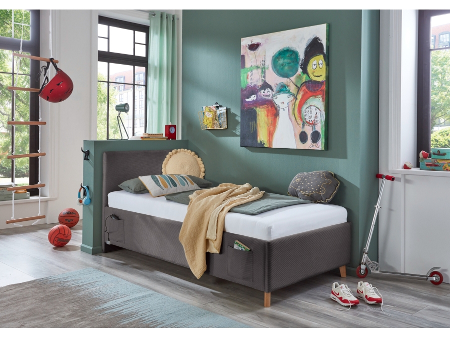 Meise Möbel eenpersoonsbed Cool - 90x200 - Grijs ribstof - Afbeelding 4