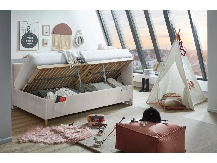 Meise Möbel Kofferbed met rugleuning Cool - 140x200 - Beige ribstof - Afbeelding 6