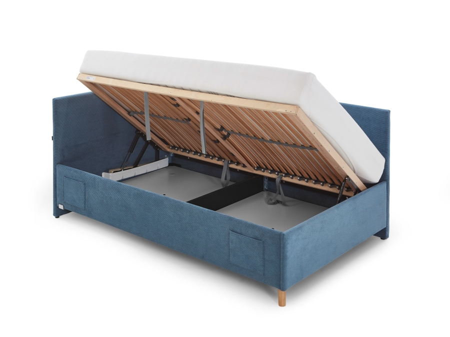 Meise Möbel Kofferbed met rugleuning Cool - 120x200 - Blauw ribstof