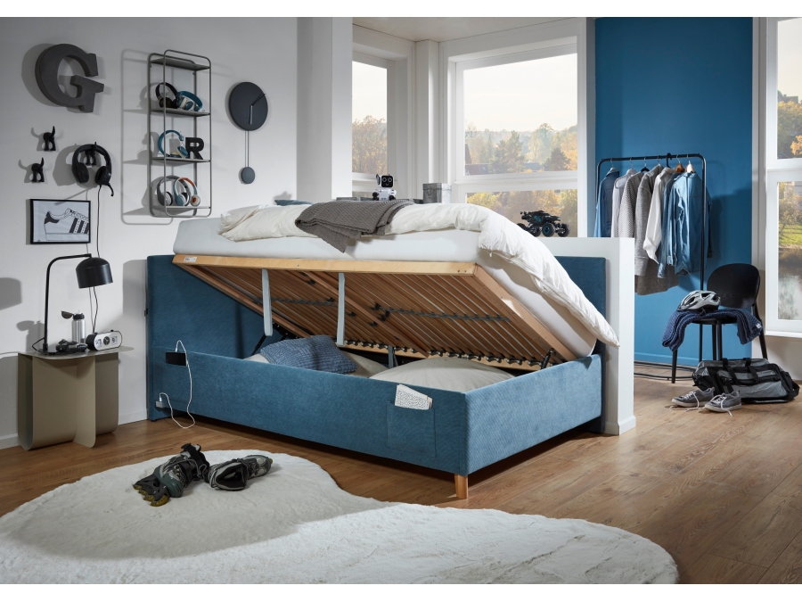Meise Möbel Kofferbed met rugleuning Cool - 120x200 - Blauw ribstof - Afbeelding 9