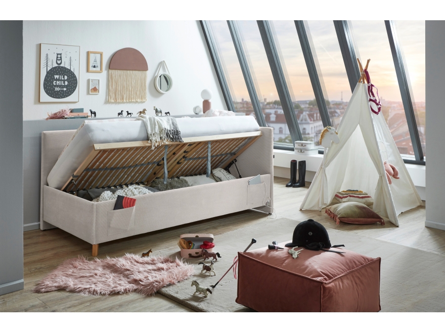 Meise Möbel Kofferbed met rugleuning Cool - 90x200 - Beige ribstof - Afbeelding 9