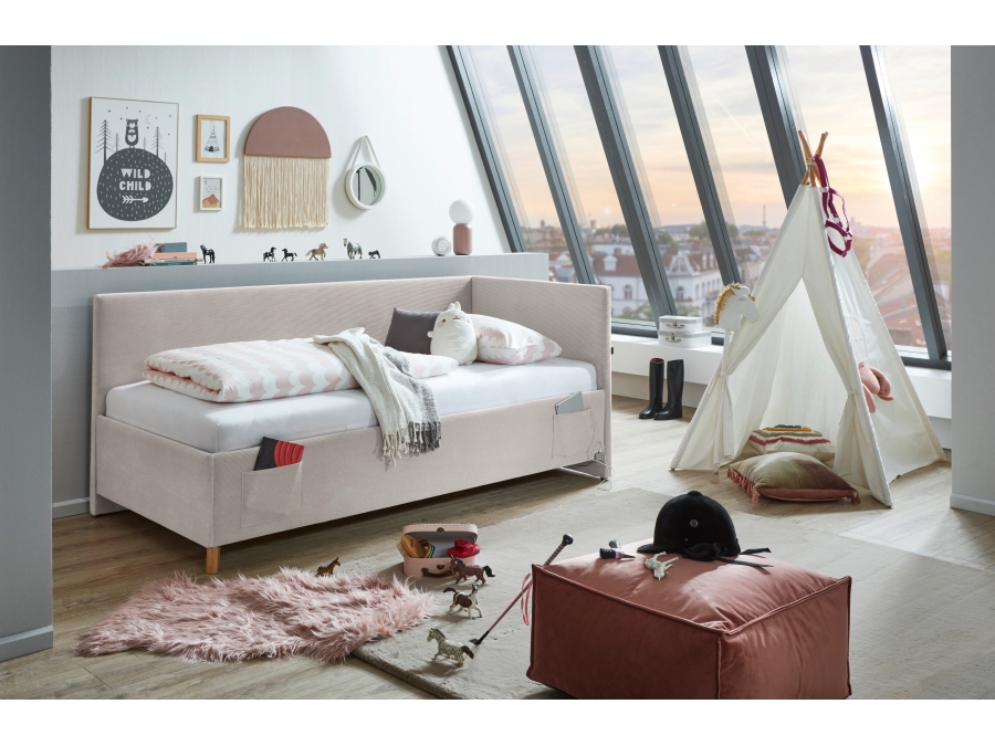 Meise Möbel Kofferbed met rugleuning Cool - 90x200 - Beige ribstof - Afbeelding 8