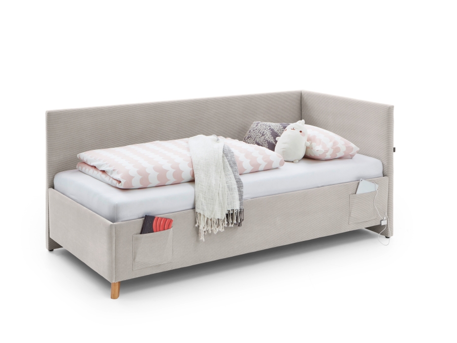 Meise Möbel Kofferbed met rugleuning Cool - 90x200 - Beige ribstof - Afbeelding 2