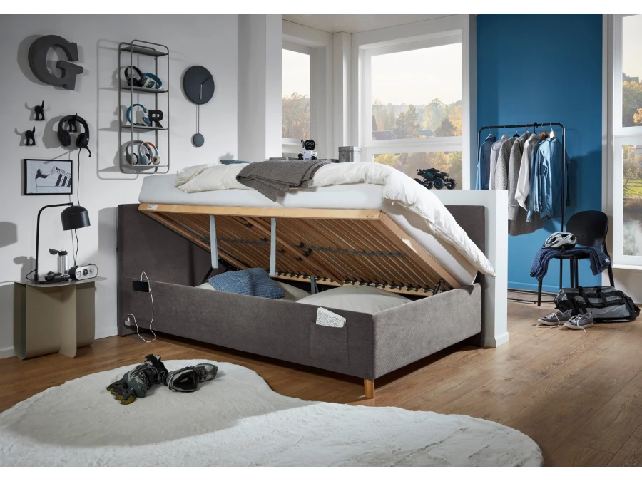 Meise Möbel Kofferbed met rugleuning Cool - 120x200 - Grijs ribstof - Afbeelding 7
