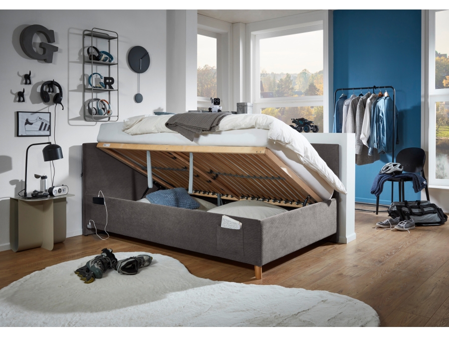 Meise Möbel Kofferbed met rugleuning Cool - 90x200 - Grijs ribstof - Afbeelding 7