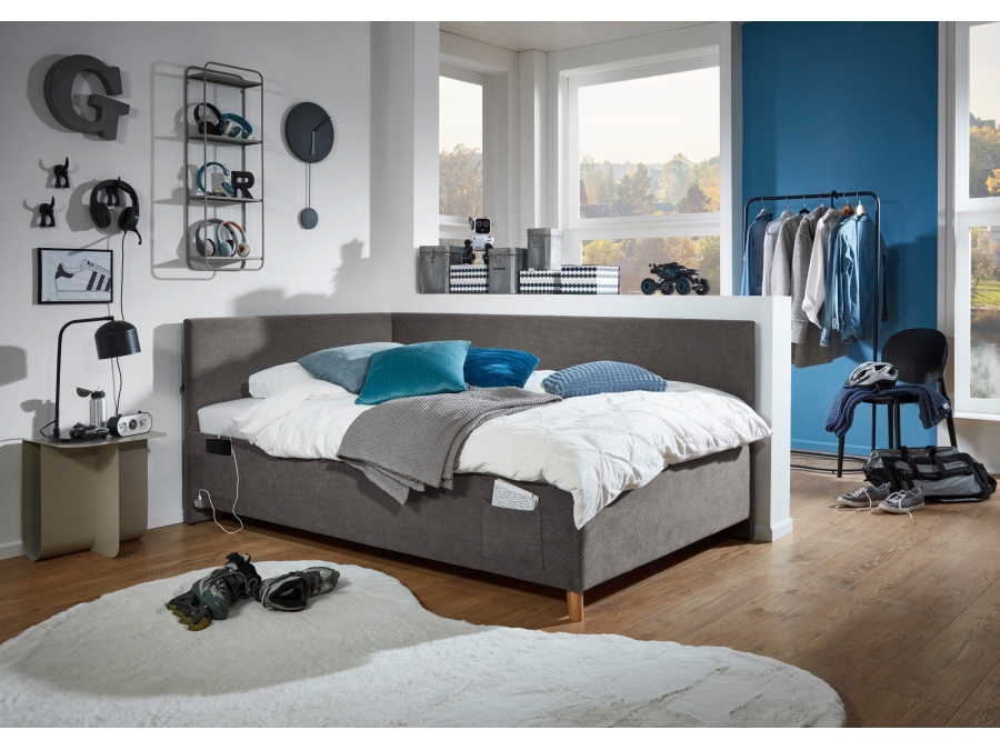 Meise Möbel Kofferbed met rugleuning Cool - 90x200 - Grijs ribstof - Afbeelding 6
