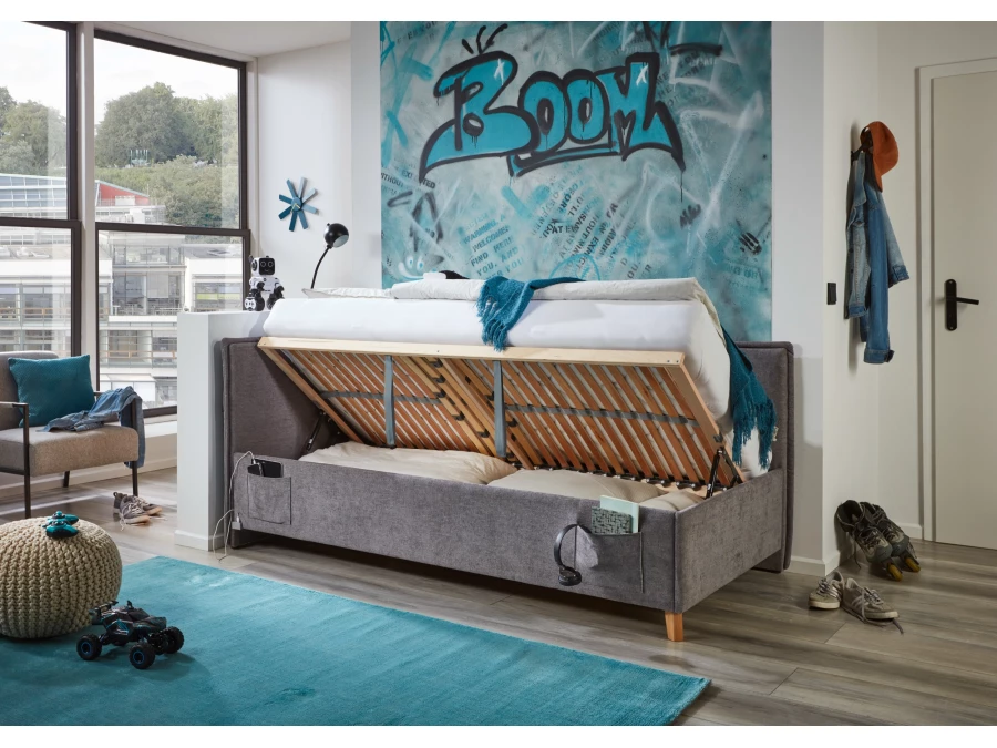 Meise Möbel Kofferbed met rugleuning Fun - 140x200 - Grijs - Afbeelding 9