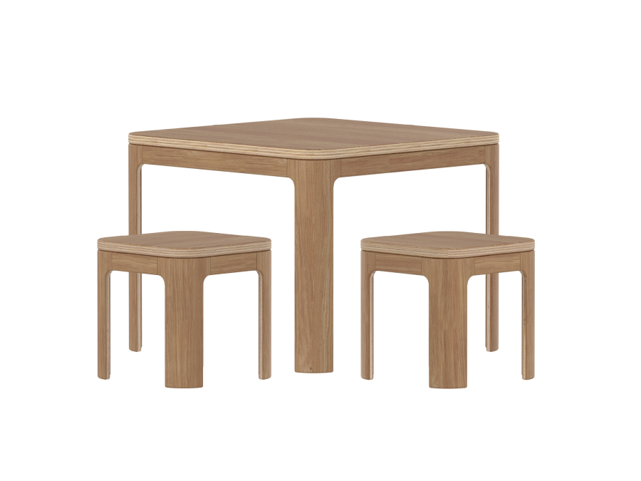 Flexa Nova speelset (tafel + 2 krukjes) – Oak