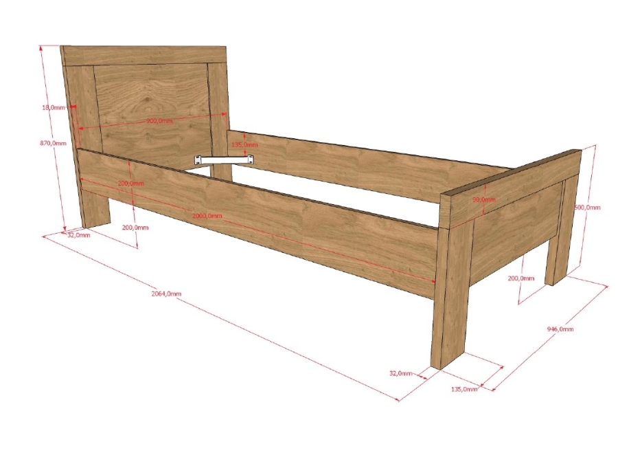 Vipack Sam bed 90x200 - eiken - Afbeelding 2