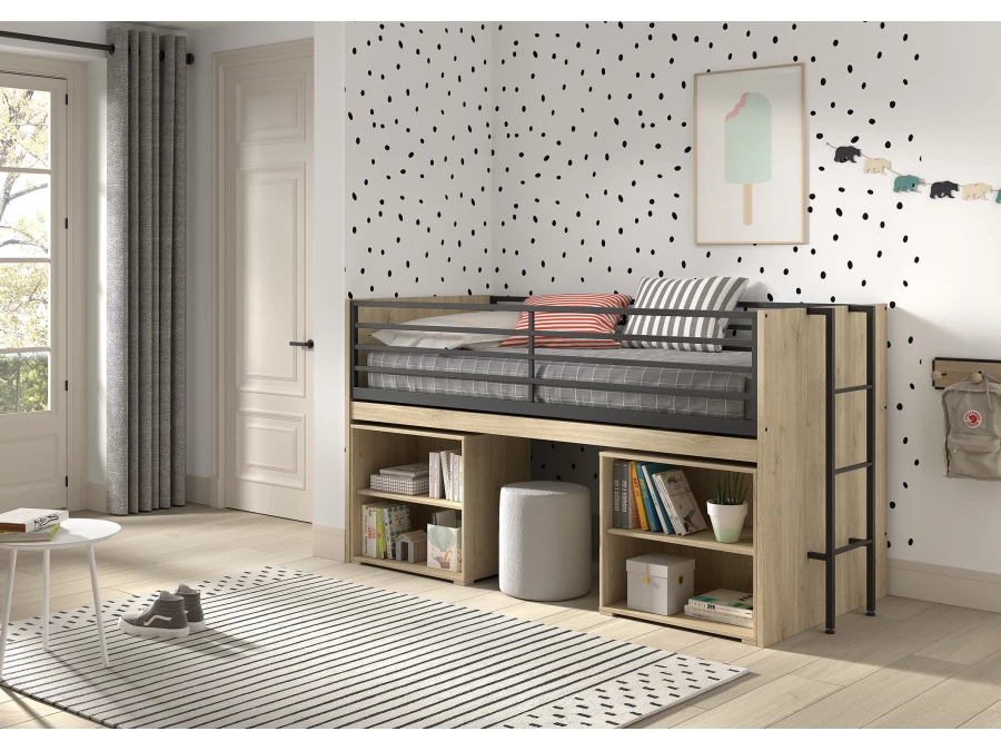 Vipack Sam halfhoogslaper met 2 boekenkasten en bureau - eiken - Afbeelding 2