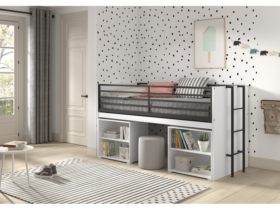 Vipack Sam halfhoogslaper met 2 boekenkasten en bureau - wit - Afbeelding 2