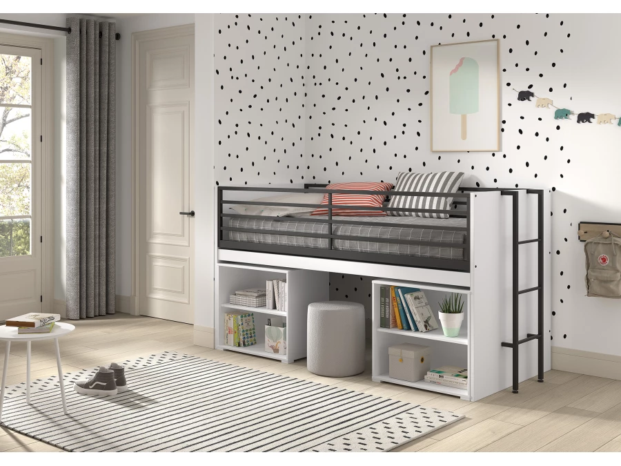 Vipack Sam halfhoogslaper met 2 boekenkasten en bureau - wit - Afbeelding 2