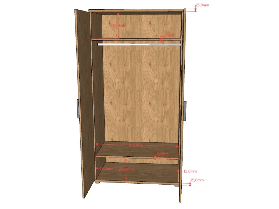 Vipack Sam 2-deurs kledingkast - eiken - Afbeelding 5