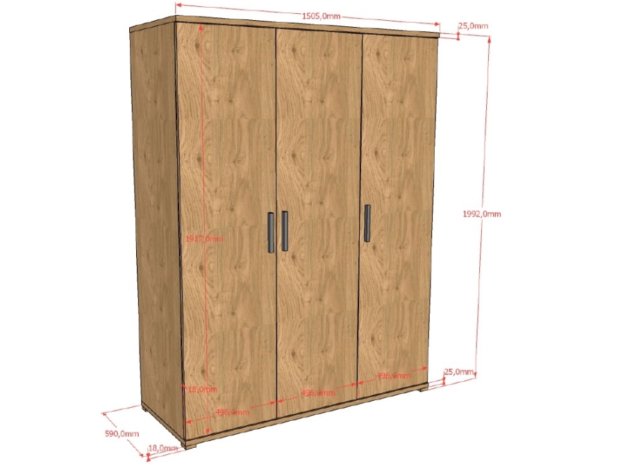 Vipack Sam 3-deurs kledingkast - eiken - Afbeelding 4