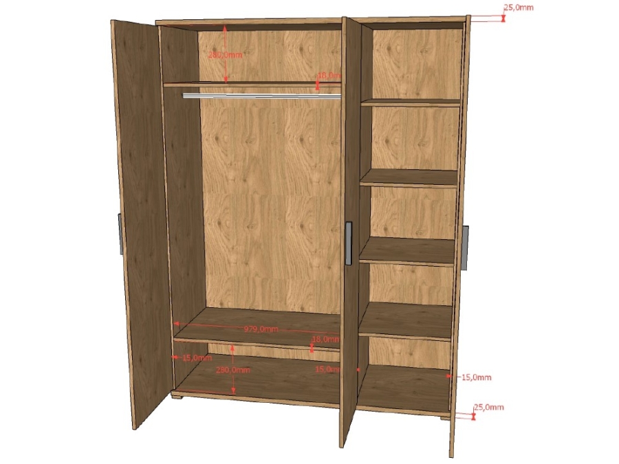 Vipack Sam 3-deurs kledingkast - eiken - Afbeelding 3
