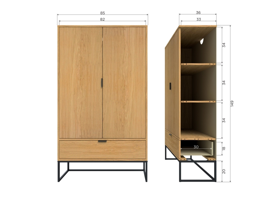 Woood Silas 2-deurs kast - eiken decor - Afbeelding 8