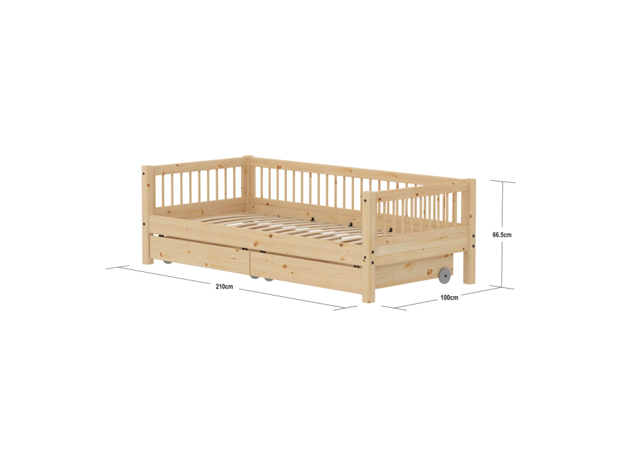 Flexa Classic bedbank met spijlen en opberglades 90x200 raw - Afbeelding 4