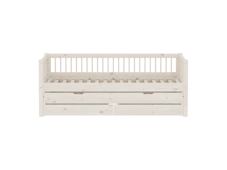 Flexa Classic bedbank met spijlen, onderschuifbed en opberglades 90x200 whitewash - Afbeelding 3