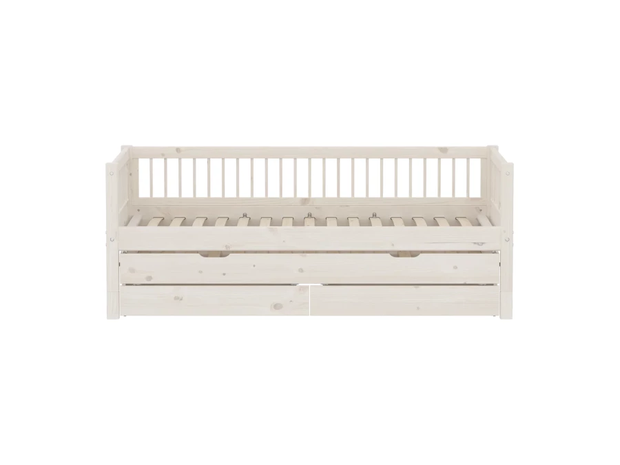 Flexa Classic bedbank met spijlen, onderschuifbed en opberglades 90x200 whitewash - Afbeelding 3