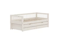 Flexa Classic bedbank met spijlen, onderschuifbed en opberglades 90x200 whitewash