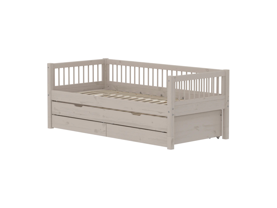 Flexa Classic bedbank met spijlen, onderschuifbed en opberglades 90x200 greywash - Afbeelding 3
