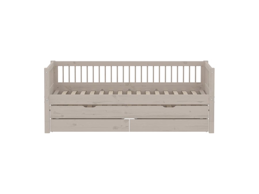 Flexa Classic bedbank met spijlen, onderschuifbed en opberglades 90x200 greywash - Afbeelding 2