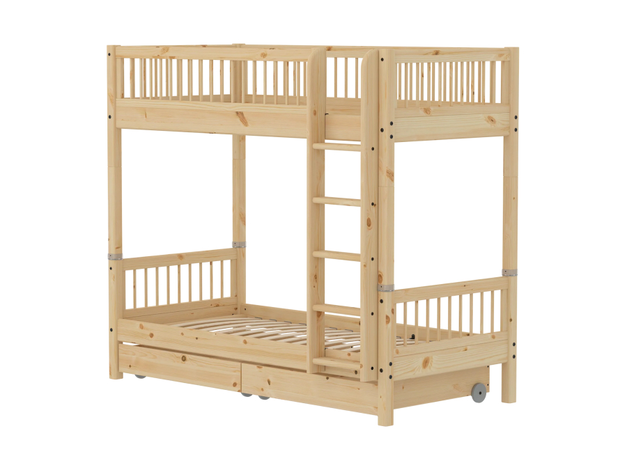 Flexa Classic stapelbed met spijlen en opberglades 90x200 raw