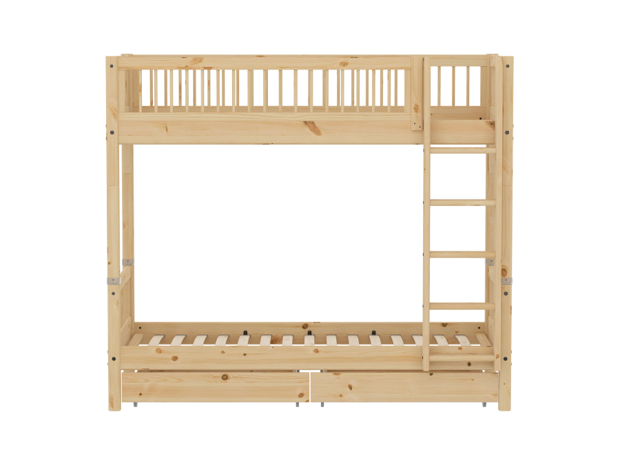 Flexa Classic stapelbed met spijlen en opberglades 90x200 raw - Afbeelding 2