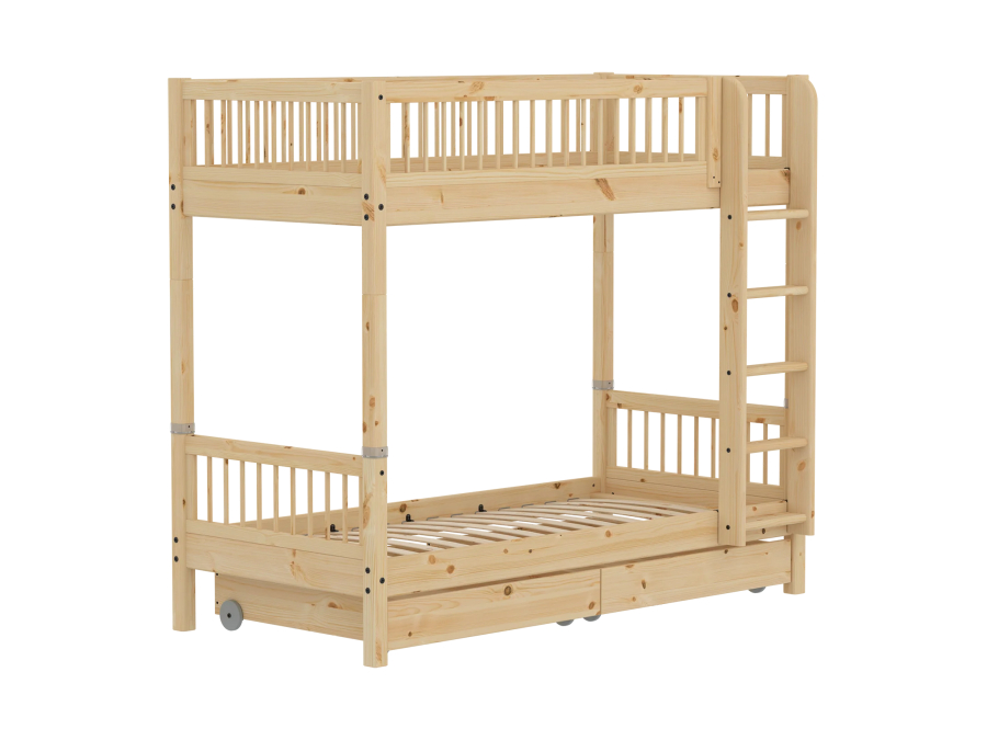Flexa Classic stapelbed met spijlen en opberglades 90x200 raw - Afbeelding 3