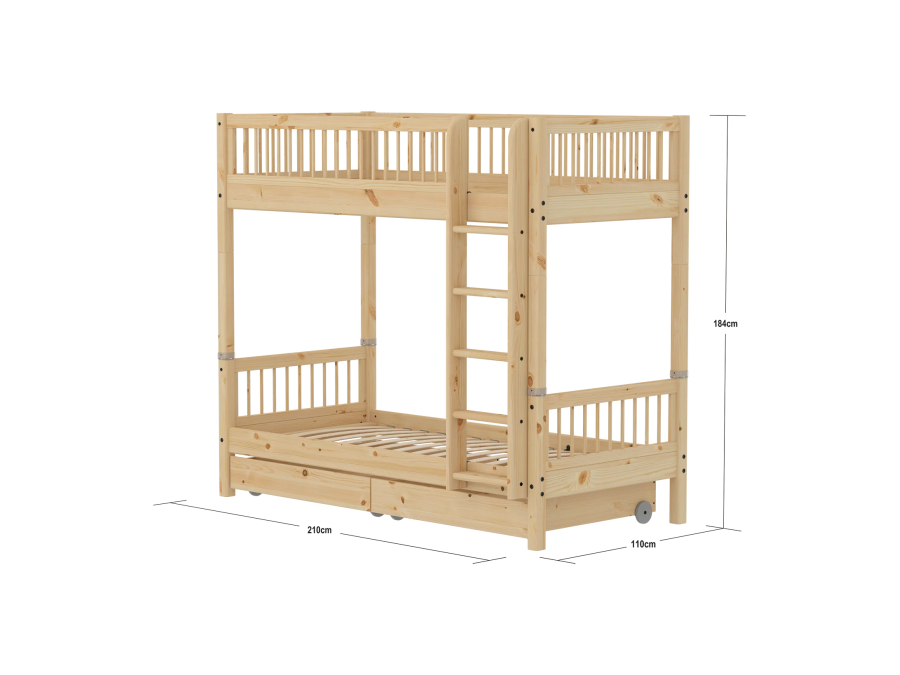Flexa Classic stapelbed met spijlen en opberglades 90x200 raw - Afbeelding 4