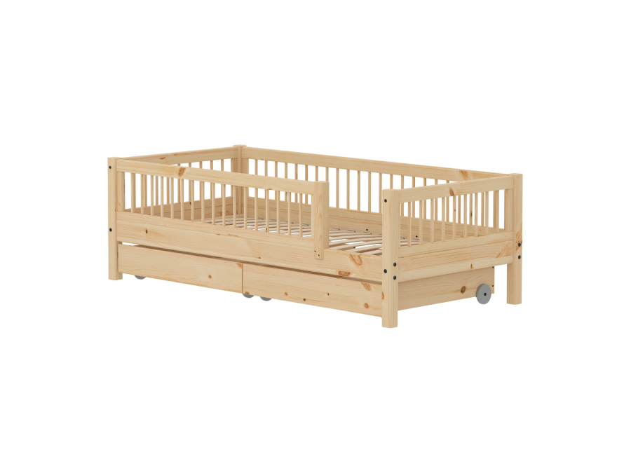 Flexa Classic bedbank met spijlen, uitvalbeveiliging en opberglades 90x200 raw