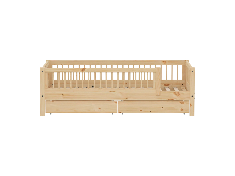 Flexa Classic bedbank met spijlen, uitvalbeveiliging en opberglades 90x200 raw - Afbeelding 2