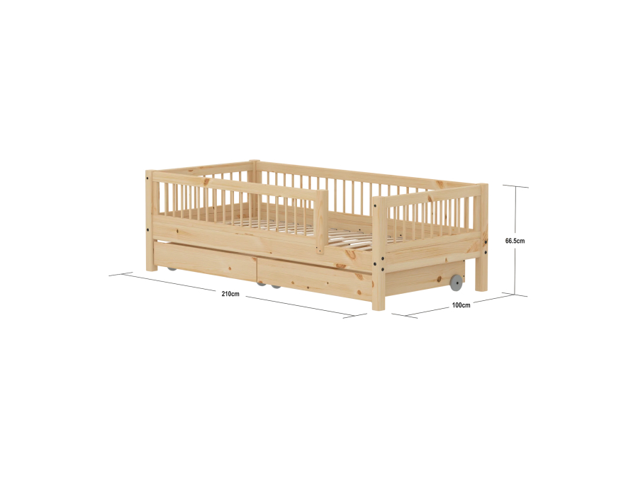 Flexa Classic bedbank met spijlen, uitvalbeveiliging en opberglades 90x200 raw - Afbeelding 4