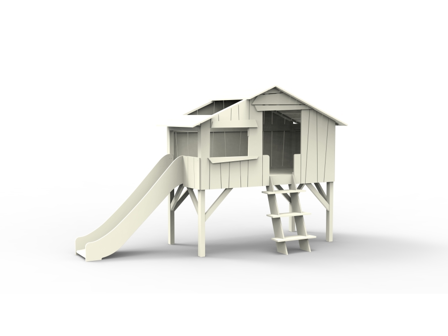 Mathy by Bols boomhut halfhoogslaper met glijbaan 90x190 - beige ivoor