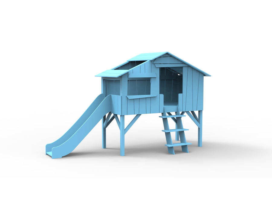 Mathy by Bols boomhut halfhoogslaper met glijbaan 90x190 - azur blauw