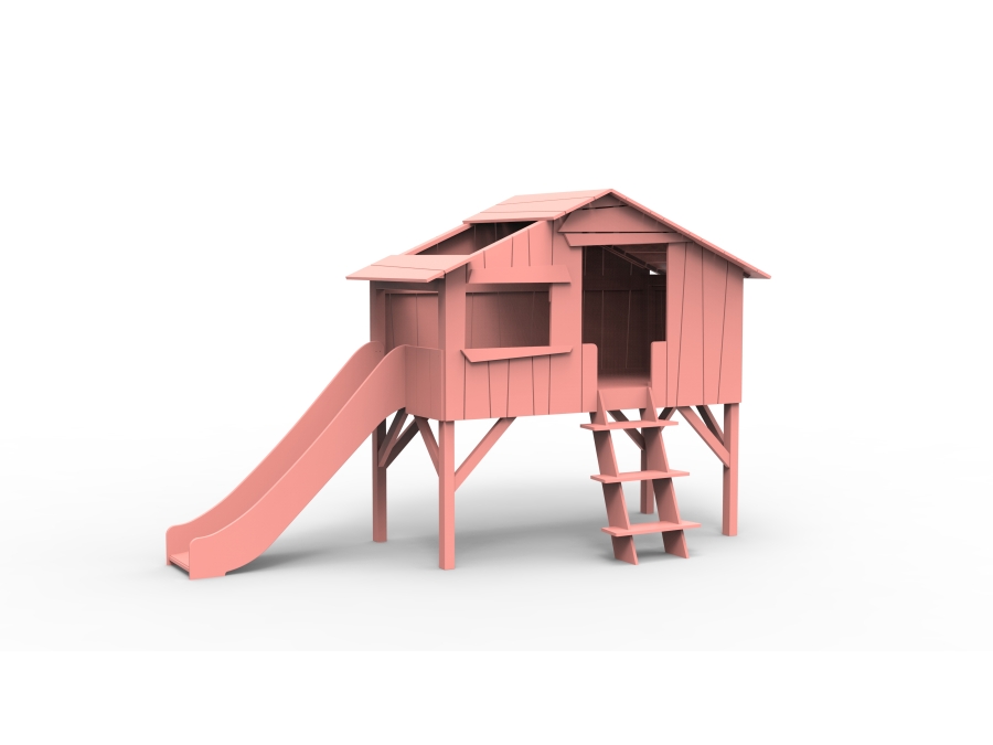 Mathy by Bols boomhut halfhoogslaper met glijbaan 90x190 - koraal