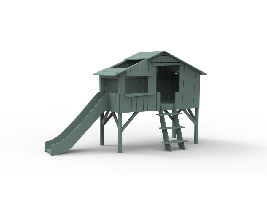 Mathy by Bols boomhut halfhoogslaper met glijbaan 90x190 - donker grijs