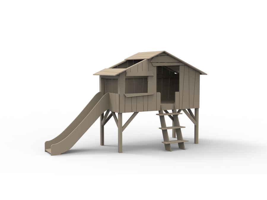 Mathy by Bols boomhut halfhoogslaper met glijbaan 90x190 - vlas