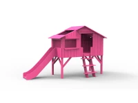Mathy by Bols boomhut halfhoogslaper met glijbaan 90x190 - zomer roze