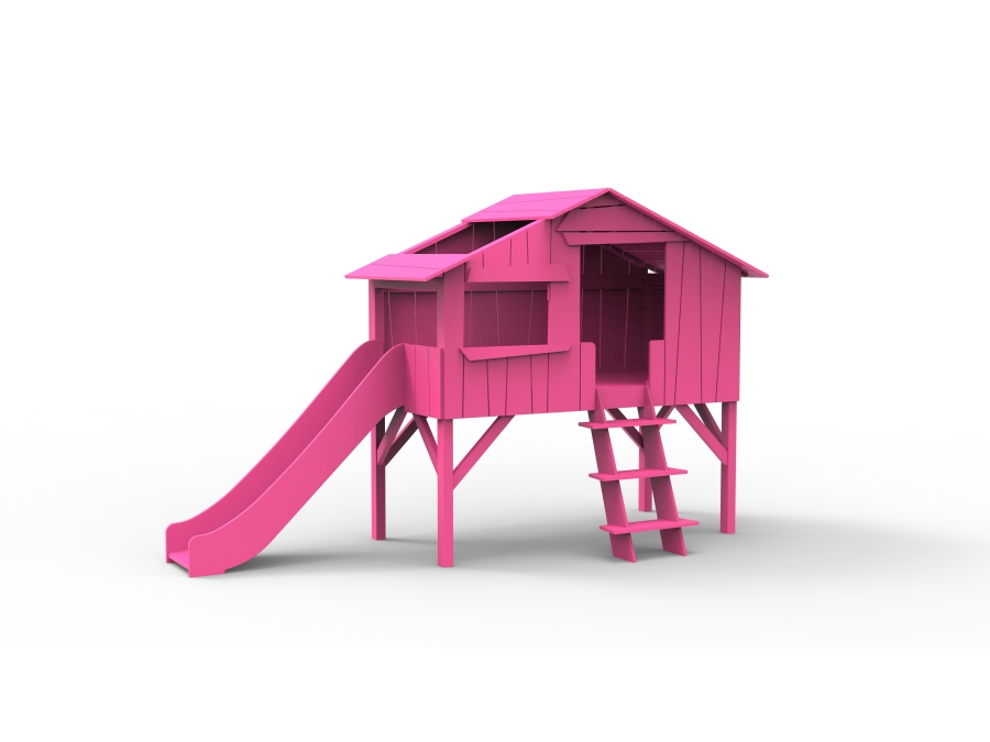 Mathy by Bols boomhut halfhoogslaper met glijbaan 90x190 - zomer roze