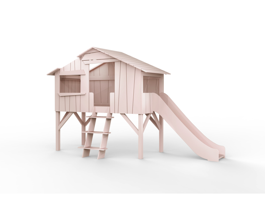 Mathy by Bols boomhut halfhoogslaper met glijbaan 90x190 - winter roze