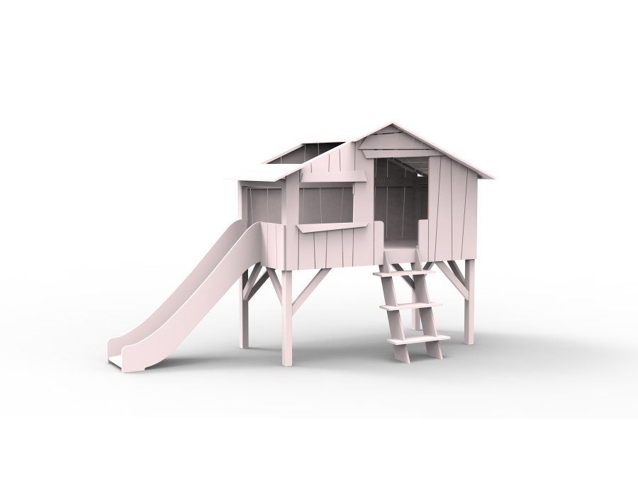 Mathy by Bols boomhut halfhoogslaper met glijbaan 90x190 - poeder roze