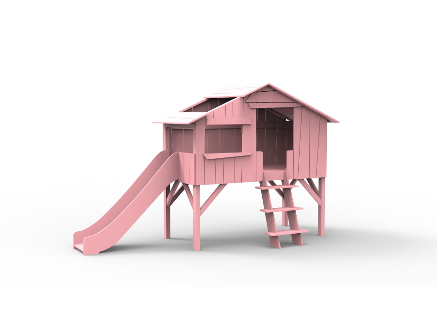 Mathy by Bols boomhut halfhoogslaper met glijbaan 90x190 - zeer licht roze