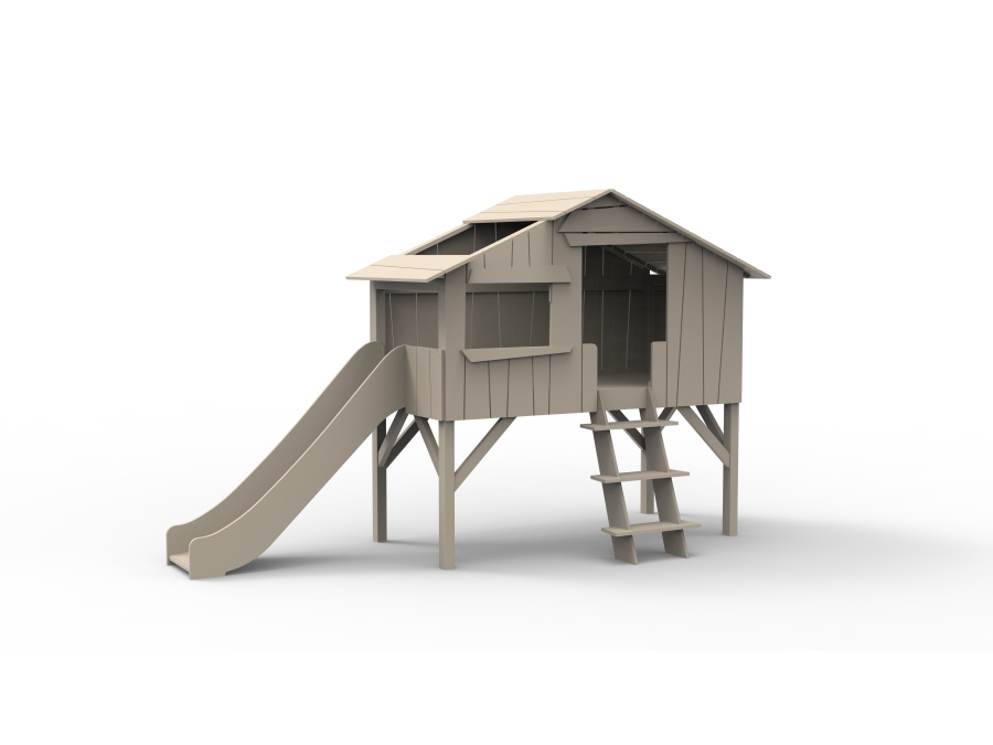 Mathy by Bols boomhut halfhoogslaper met glijbaan 90x190 - taupe