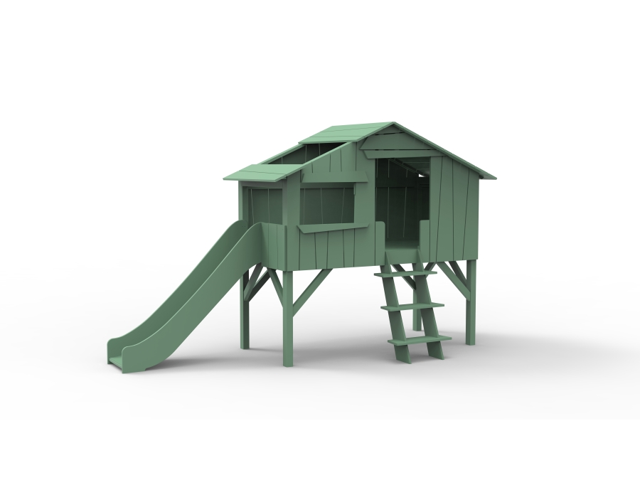 Mathy by Bols boomhut halfhoogslaper met glijbaan 90x190 - jungle groen