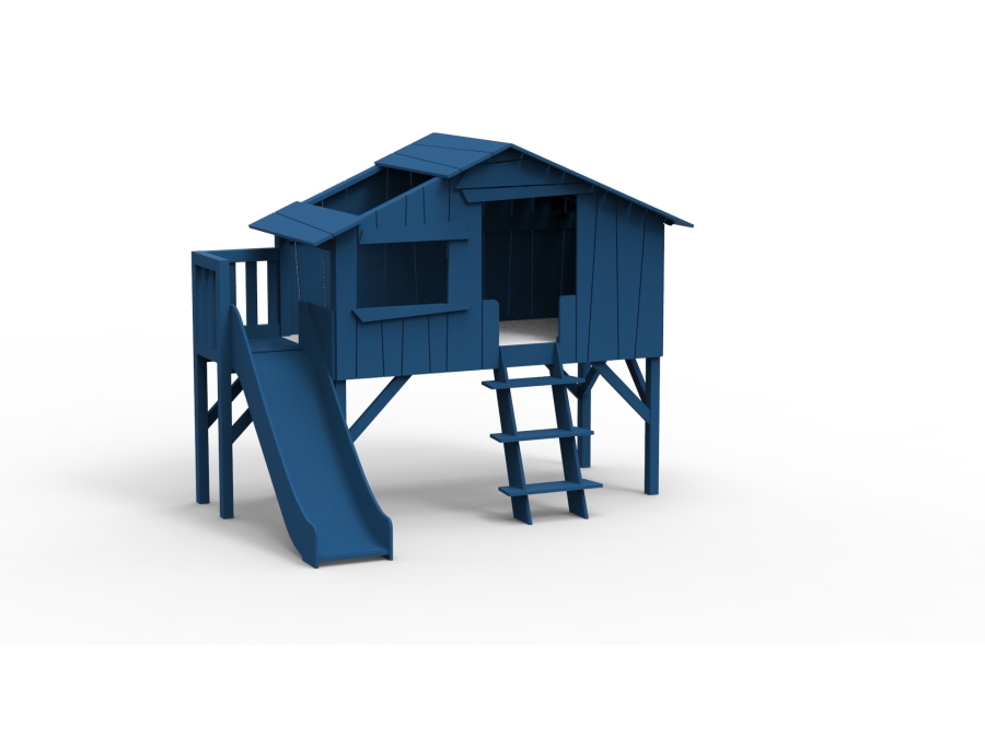 Mathy by Bols boomhut halfhoogslaper met platform en glijbaan 90x190 - atlantisch blauw