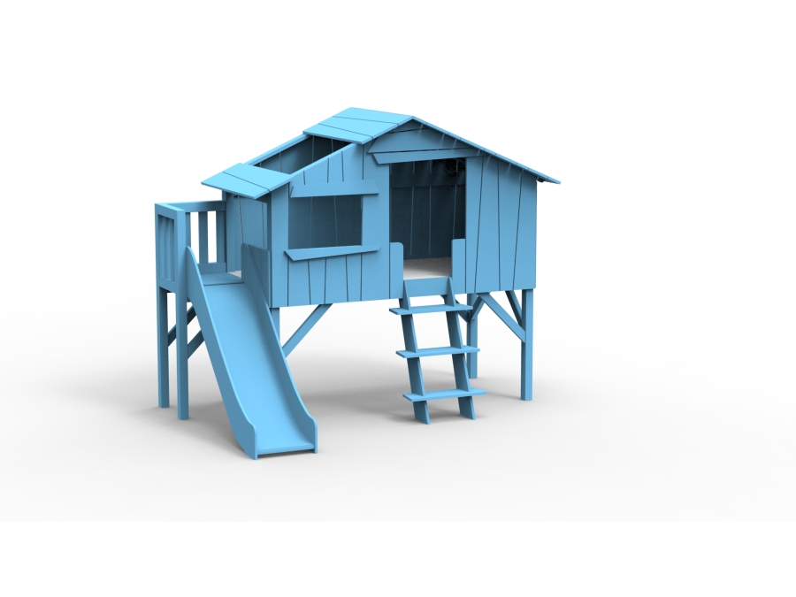 Mathy by Bols boomhut halfhoogslaper met platform en glijbaan 90x190 - azur blauw