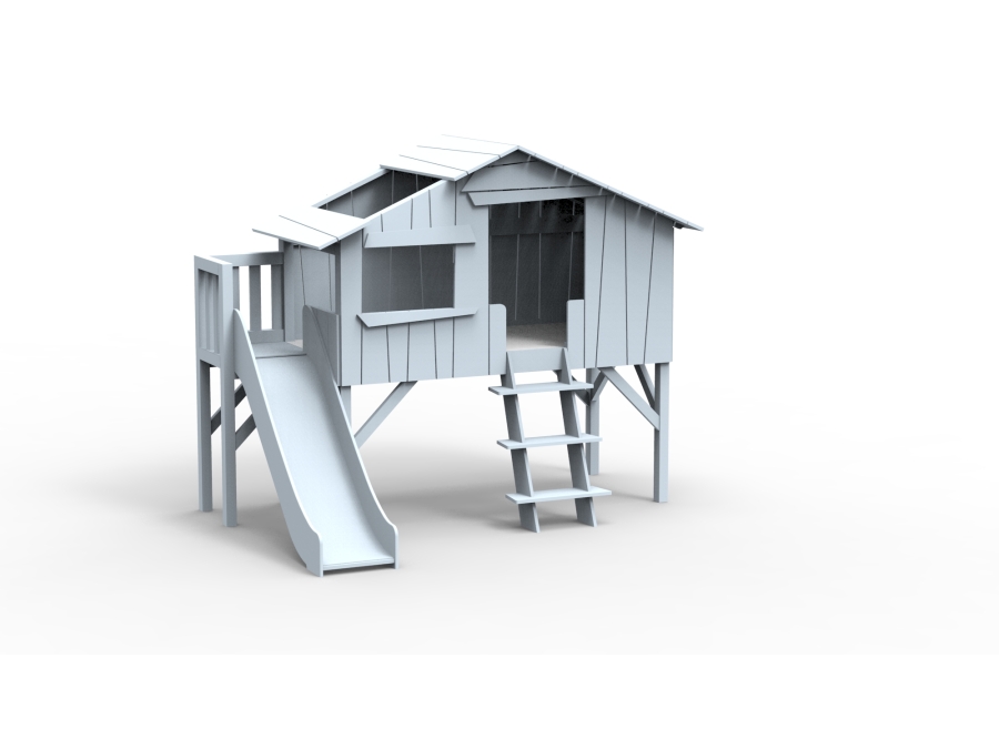 Mathy by Bols boomhut halfhoogslaper met platform en glijbaan 90x190 - poeder blauw